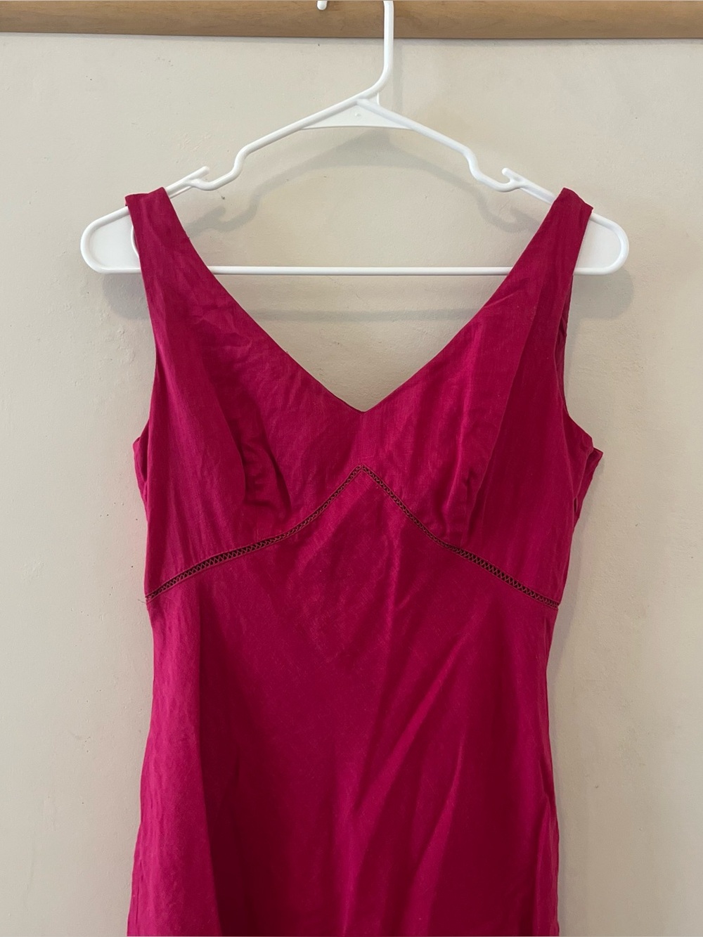Ann Taylor | fuschia linen V neck midi dress